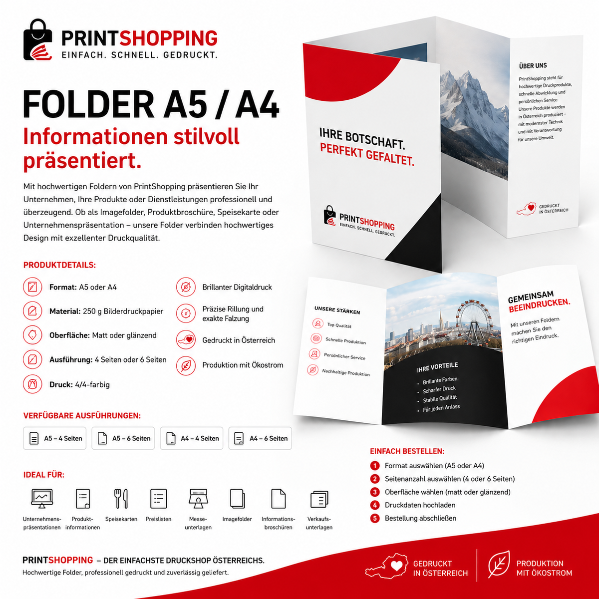Folder drucken lassen – A5/A4, 4 oder 6 Seiten